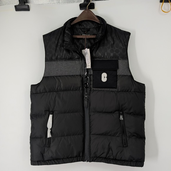 Coach Other - Coach Mens Signature Colorblock Down Vest Black Grey Puffer CG626 XL New
